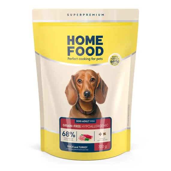 Сухий корм беззерновий Home Food Hypoallergenic для гіпоалергенних собак маленьких порід, качка та індичка 700г