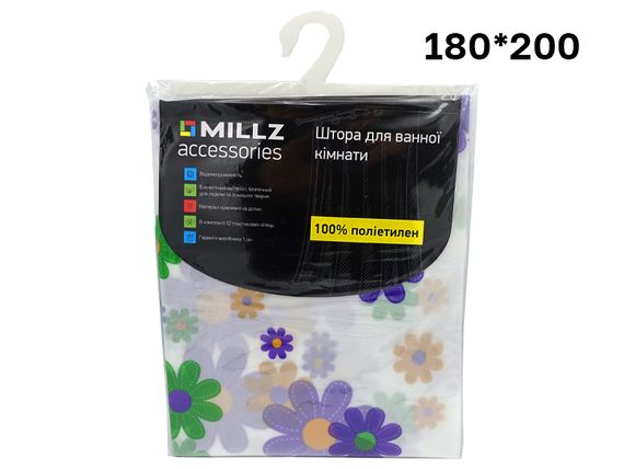 Шторка - фіранка для ванної MILLZ  принт квіти 180х200 MRS-P-066