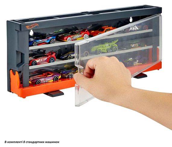 Прозорий кейс дисплей + 8 машинок Хот Вілс Hot Wheels Race Case with 8 Toy Cars Інтерактивний контейнер | Зображення 2