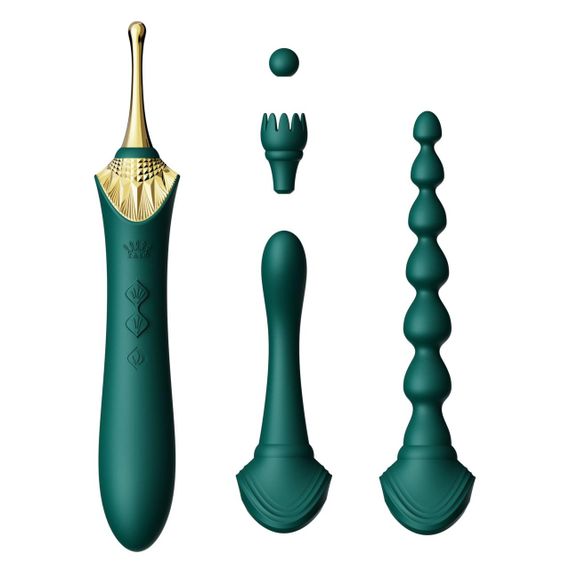 Мультифункціональний вібратор Zalo — Bess 2 Turquoise Green, 4 насадки, підігрів Sex Aura