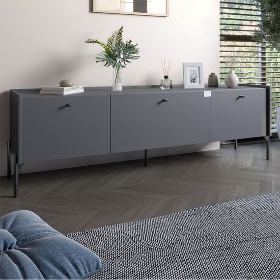 Тумба під телевізор на 3 шухляди LION Wood з чорними ніжками 160х65х40 см Антрацит (LION-043092)