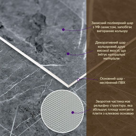 Декоративна ПВХ плита 600х600х3мм Сірий натуральний мармур (S) SW-00001627 | Зображення 1
