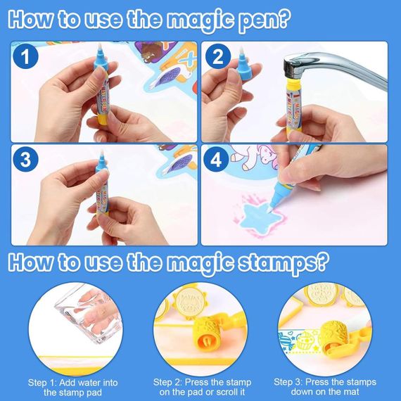 Коврик водяной для рисования с ручкой трафаретами, акваковрик с космонавтами с исчезающими рисунками, 2-7 лет | Зображення 3