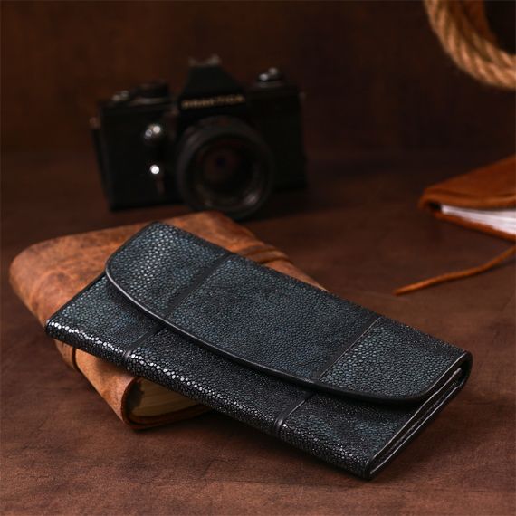Кошелек женский STINGRAY LEATHER 18113 из натуральной кожи морского ската Черный | Зображення 7