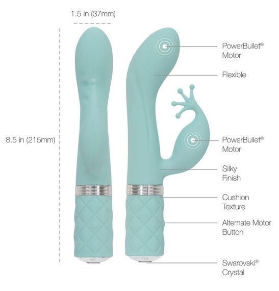 Розкішний вібратор-кролик Pillow Talk - Kinky Teal з кристалом Сваровські, потужний | Зображення 7