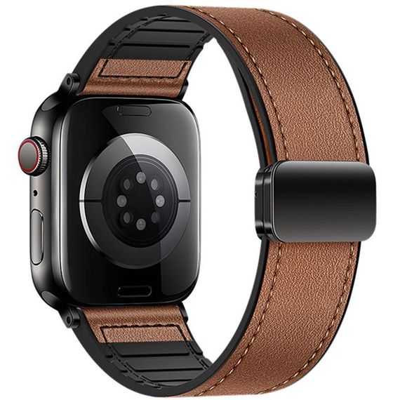 Ремінець Hoco WA34 Basic magnetic buckle silicone leather strap для Apple watch 38/40/41/42mm Black Brown | Зображення 1