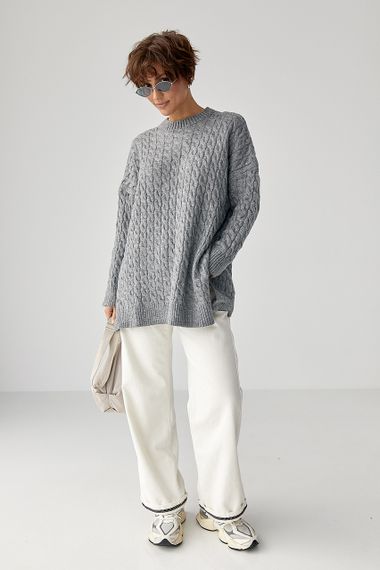 В'язана туніка з косичками - сірий цвет, ONE SIZE (є розміри) | Зображення 2