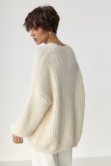 Тепла жіноча кофта з рукавами-ліхтариками - молочний цвет, ONE SIZE (є розміри) | Зображення 1