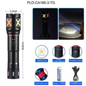 Ліхтар ручний акумуляторний світлодіодний PLD-CA166-3 led потужний. Колір: чорний