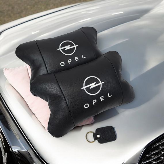 Набір автомобільних подушок 2шт для Opel, натуральна шкіра, стильні чорні підголівники Опель для авто | Зображення 6