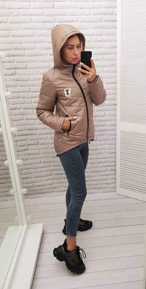 Жіноча демісезонна куртка з емблемою, арт.210/7, кава | Зображення 2