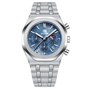 Чоловічий годинник Benyar BY-5228M Silver-Blue з хронографом та індикатором фаз Місяця