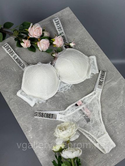 Білий мереживний комплект спідньої білизни Вікторія Сикрет Нижня білизна зі стразами Victoria's Secret 80С