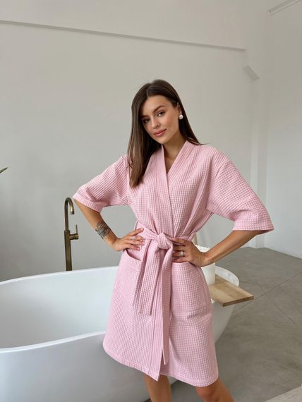 Жіночий Халат COSY кімоно вафельний, рожевий