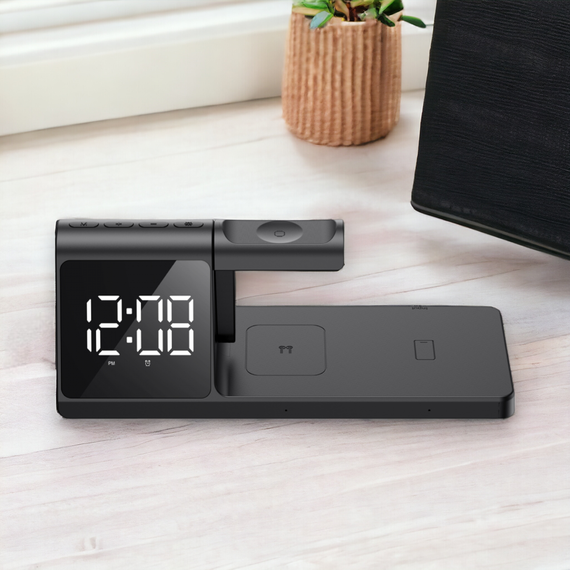 3 в 1 беспроводная зарядка для смартфона, наушников и часов HAVIT W3042 15W с будильником | Зображення 6