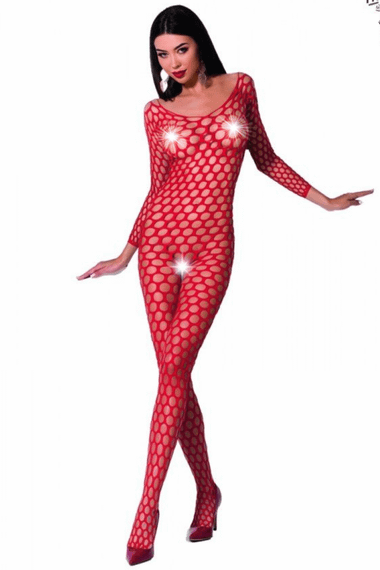 Бодістокінг комбінезон із великою сіткою Passion BS077, Червоний, День закоханих, S, M, L, S/M/L
