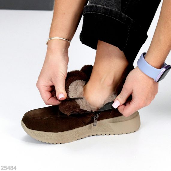 Шоколадные замшевые зимние спортивные ботинки, молния + липучка | Зображення 1