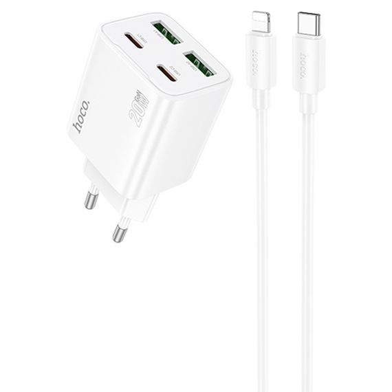 СЗУ Hoco N55 Fundador PD20W four-port (2USB-A/2C) + кабель Type-C to Lightning White