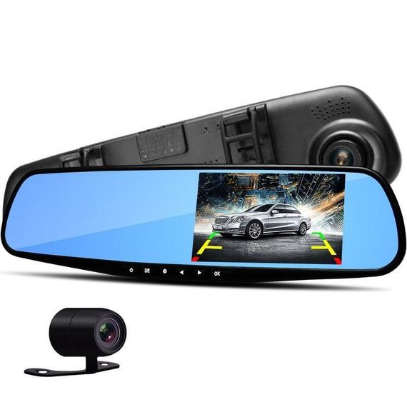 Автомобільне дзеркало відеореєстратор для машини на 2 камери VEHICLE BLACKBOX DVR 1080 з камерою заднього огляду
