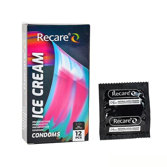 Презервативы Holographic Recare Ice Cream Big Dotted Condoms 12 шт, с пузырьками, аромат: мороженое