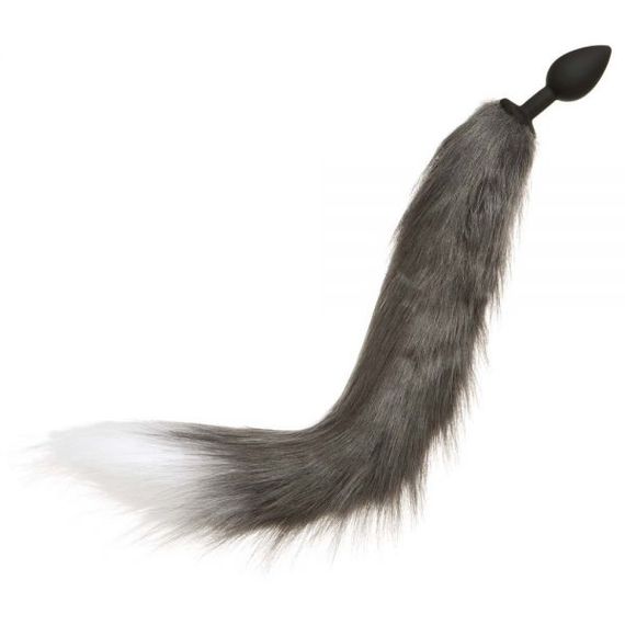 Анальна пробка силікон з довгим хвостом Лисиця S, Серый/Черный | Зображення 4