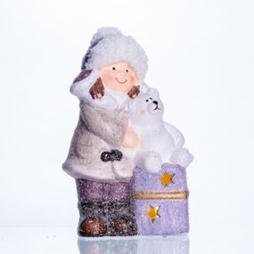 Новорічна фігурка з підсвіткою Дівчинка з ведмежам із фарфору 12×7×20 (см) новорічний декор для дому, квартири на подарунок CR-5-5
