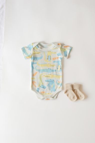 Боді інтерлок короткий рукав принт Крокодил світлий від 1 міс до 2-х років 80