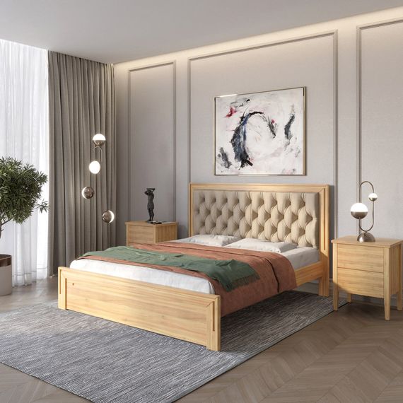 Двоспальне дерев'яне ліжко Mebigrand Торонто Т3 Горіх світлий/Аляска 23 (бежевий) 160х190 см (MBG-7802)