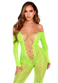 Бодістокінг Leg Avenue Crotchless Footless Lingerie Bodystocking One Size Neon Green Sex Aura