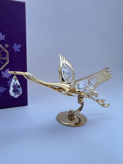 Кришталева мініатюра ручної роботи зі стразами Swarovski: Благородний лелека, 11.5 см