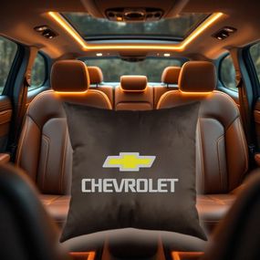 Авто Подушка c вышивкой логотипа марки шевроле Chevrolet коричневый автомобилисту 02222