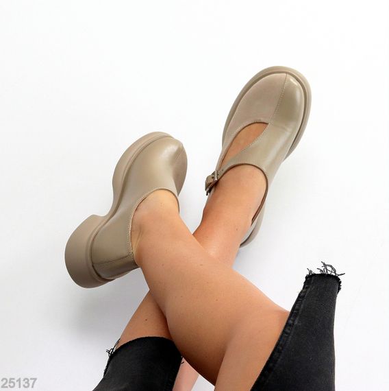 Дизайнерські туфлі бежеві натуральна шкіра + замша низький хід | Зображення 4