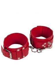 Окові на ноги "Leather Dominant Leg Cuffs", red (Шкіра/ Метал) Sex Aura