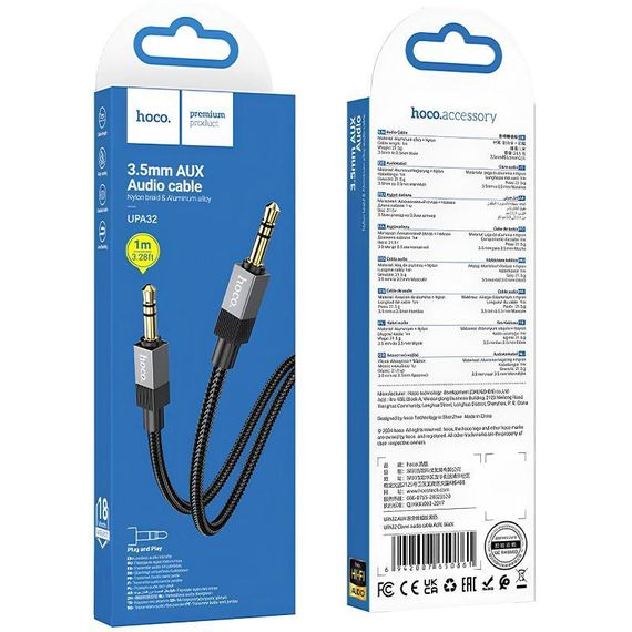 Аудио кабель Aux Hoco UPA32 Clever (1m) Black | Зображення 3