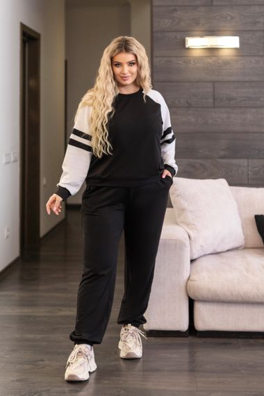 Женский спортивный костюм весна-осень свитшот и джоггеры GF7125 цвет черный, размер 54/56