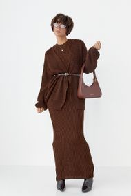 В'язаний костюм із сукнею та кардиганом - темно-коричневий цвет, ONE SIZE (є розміри)