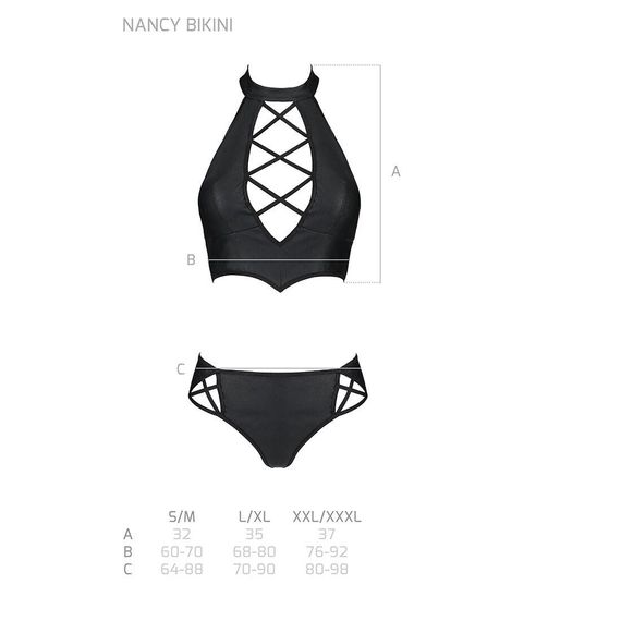 Комплект з еко-шкіри Nancy Bikini black L/XL - Passion, бра та трусики з імітацією шнурівки, L/XL | Зображення 6