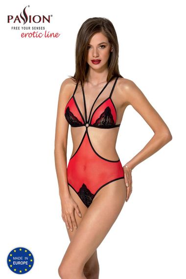 Напівпрозоре боді з мереживом Passion PEONIA BODY XXL/XXXL red