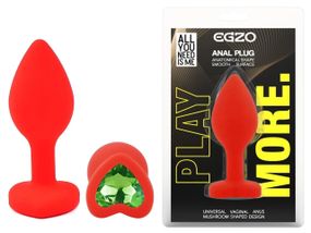 Анальна пробка EGZO Red Heart Plug Green, розмір S, силіконова із зеленим кристалом Sex Aura