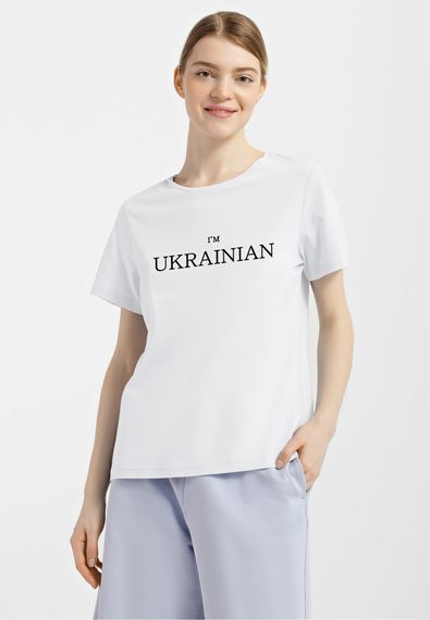 Футболка жіноча біла з принтом "I'm Ukrainian (чорний)", L