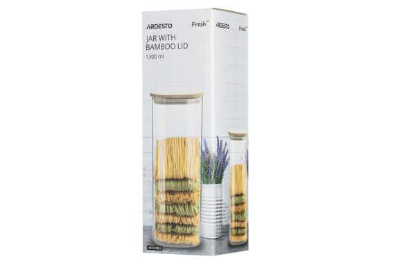Банка для хранения Ardesto Fresh, квадратная, 1300 мл, стекло, бамбук (AR1313BLS) | Зображення 1