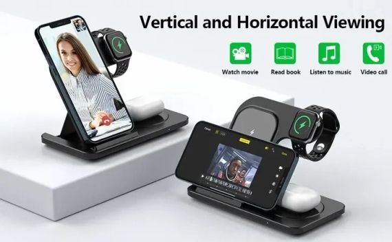 Зарядная станция 3в1 / Беспроводное зарядное устройство 3в1 для смартфона/смарт-часов/наушников | Зображення 2