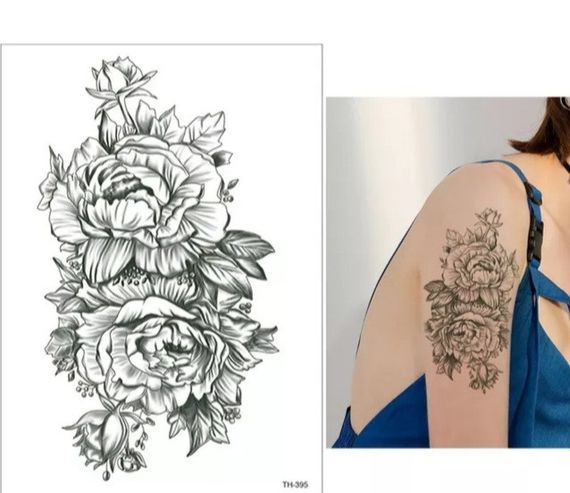 Тату tattoo тимчасове тату наклейка на тіло одноразове літо троянди | Зображення 2
