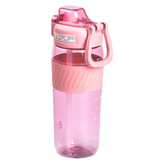 Пляшка для води 600 мл пляшка в школу для тренувань із трубочкою та ручкою 22 см Рожева HP-14-42P | Зображення 1
