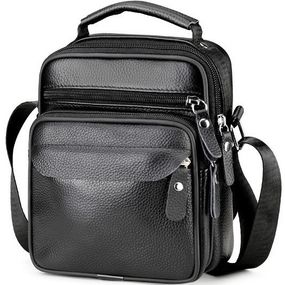 Чоловіча шкіряна барсетка через плече компактна функціональна з ручкою чорна Bexhill Bx-54551
