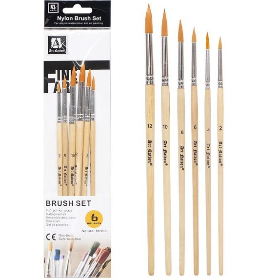 Набір художніх пензлів з натуральної щетини BR5806, 6 шт