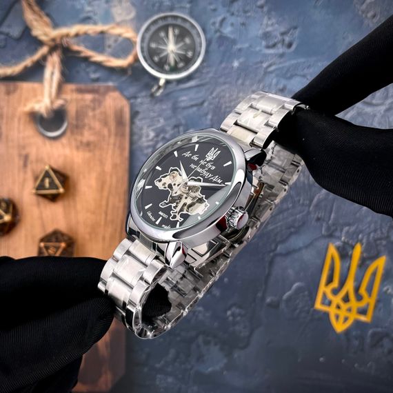 Класичний чоловічий годинник Awarder 022 Silver-Black Mechanic Metall Не Забуду Дім | Зображення 7