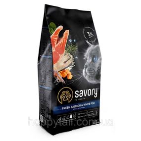Корм сухий Savory Adult Cat Gourmand Fresh Salmon and White Fish для довгошерстих котів зі свіжим лососем і білою рибою 2 кг