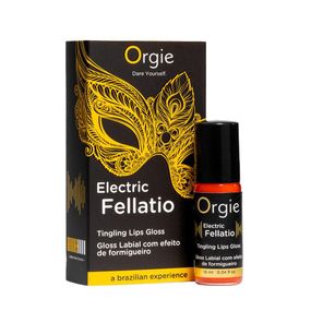 Блеск для губ с эффектом вибрации Orgie Electric Fellatio Lips Gloss, 10 мл, вкус фруктового ассорти Sex Aura