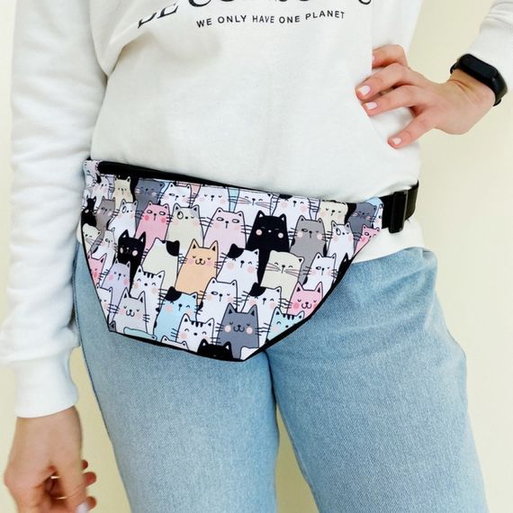 Сумка поясная бананка 4Profi с принтом Коты с одним отделением 18262